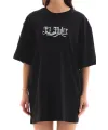 Unisex Bisiklet Yaka Baskılı Oversize T-Shirt - Siyah