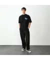 Unisex Bisiklet Yaka Baskılı Oversize T-Shirt - Siyah