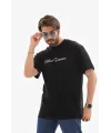 Unisex Bisiklet Yaka Baskılı Oversize T-Shirt - Siyah