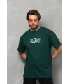 Unisex Bisiklet Yaka Baskılı Oversize T-Shirt - Yeşil