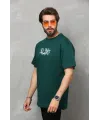 Unisex Bisiklet Yaka Baskılı Oversize T-Shirt - Yeşil