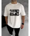 Unisex Bisiklet Yaka Katlanan Baskılı T-Shirt - Beyaz