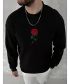 Unisex Bisiklet Yaka Ön Ve Arka Baskılı SweatShirt - Siyah