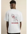 Unisex Bisiklet Yaka Oversize Baskılı T-Shirt - Beyaz