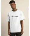 Unisex Bisiklet Yaka Oversize Baskılı T-Shirt - Beyaz