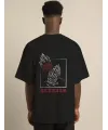 Unisex Bisiklet Yaka Oversize Baskılı T-Shirt - Siyah