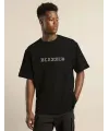 Unisex Bisiklet Yaka Oversize Baskılı T-Shirt - Siyah