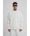 Unisex Biskilet Yaka Üç İplik SweatShirt - Beyaz