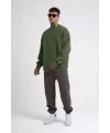 Unisex Biskilet Yaka Üç İplik SweatShirt - Haki