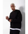 Unisex Biskilet Yaka Üç İplik SweatShirt - Siyah