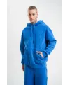 Unisex Double Oversize Kapşonlu Yıkamalı SweatShirt - Mavi