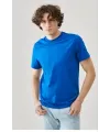 Unisex Düz Biskilet Yaka Oversize T-shirt - Mavi