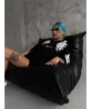 Unisex Flok Kabartma Baskılı T-Shirt - Siyah