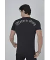 Unisex Göğüs File Aksesuarlı T-shirt - Siyah