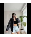 Unisex İçi Astarlı Düz Bomber Ceket - Siyah