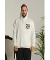 Unisex Kapşonlu Baskılı Sweetshirt - Beyaz