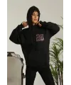 Unisex Kapşonlu Baskılı Sweetshirt - Siyah