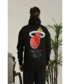 Unisex Kapşonlu Baskılı Sweetshirt - Siyah