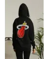 Unisex Kapşonlu Baskılı Sweetshirt - Siyah