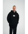 Unisex Kapşonlu Uzun Kol Patchli Nakışlı SweatShirt - Siyah