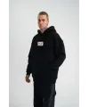 Unisex Kapşonlu Uzun Kol Patchli Nakışlı SweatShirt - Siyah