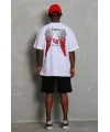Unisex Oversize Baskılı Bisiklet Yaka T-Shirt - Beyaz