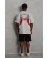 Unisex Oversize Baskılı Bisiklet Yaka T-Shirt - Gri