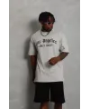Unisex Oversize Baskılı Bisiklet Yaka T-Shirt - Gri