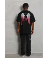 Unisex Oversize Baskılı Bisiklet Yaka T-Shirt - Siyah