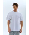 Unisex Oversize Düz Bisiklet Yaka T-Shirt - Beyaz