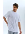 Unisex Oversize Düz Bisiklet Yaka T-Shirt - Beyaz