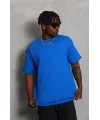 Unisex Oversize Düz Bisiklet Yaka T-Shirt - Mavi