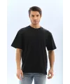 Unisex Oversize Düz Bisiklet Yaka T-Shirt - Siyah