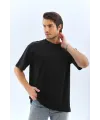 Unisex Oversize Düz Bisiklet Yaka T-Shirt - Siyah