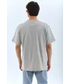 Unisex Oversize Taşlı Bisiklet Yaka T-Shirt - Gri