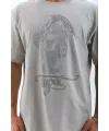 Unisex Oversize Taşlı Bisiklet Yaka T-Shirt - Gri