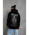 Unisex Sırt Baskılı Kapüşonlu Üç İplik Oversize Sweatshirt - Siyah