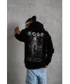 Unisex Sırt Baskılı Kapüşonlu Üç İplik Oversize Sweatshirt - Siyah