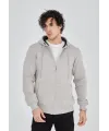 Unisex Tam Fermuarlı Kapşonlu  SweatShirt - Boyalı Gri