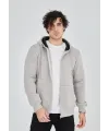 Unisex Tam Fermuarlı Kapşonlu  SweatShirt - Boyalı Gri