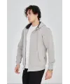 Unisex Tam Fermuarlı Kapşonlu  SweatShirt - Boyalı Gri