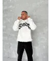Unisex Üç İplik Kapşonlu Baskılı SweatShirt - Beyaz