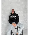 Unisex Üç İplik Kapşonlu Baskılı SweatShirt - Siyah