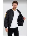 Unisex Uzun Kol Baskılı Bomber Ceket - Siyah