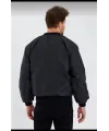 Unisex Uzun Kol Baskılı Bomber Ceket - Siyah