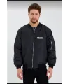 Unisex Uzun Kol Baskılı Bomber Ceket - Siyah