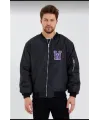 Unisex Uzun Kol Baskılı Bomber Ceket - Siyah