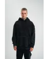 Unisex Uzun Kol Kapşonlu Yıkamalı Nakışlı SweatShirt - Siyah