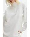 Unisex Uzun Kol Yarım Farmuarlı Yakalı Basic SweatShirt - Beyaz