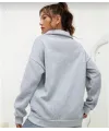Unisex Uzun Kol Yarım Farmuarlı Yakalı Basic SweatShirt - Gri